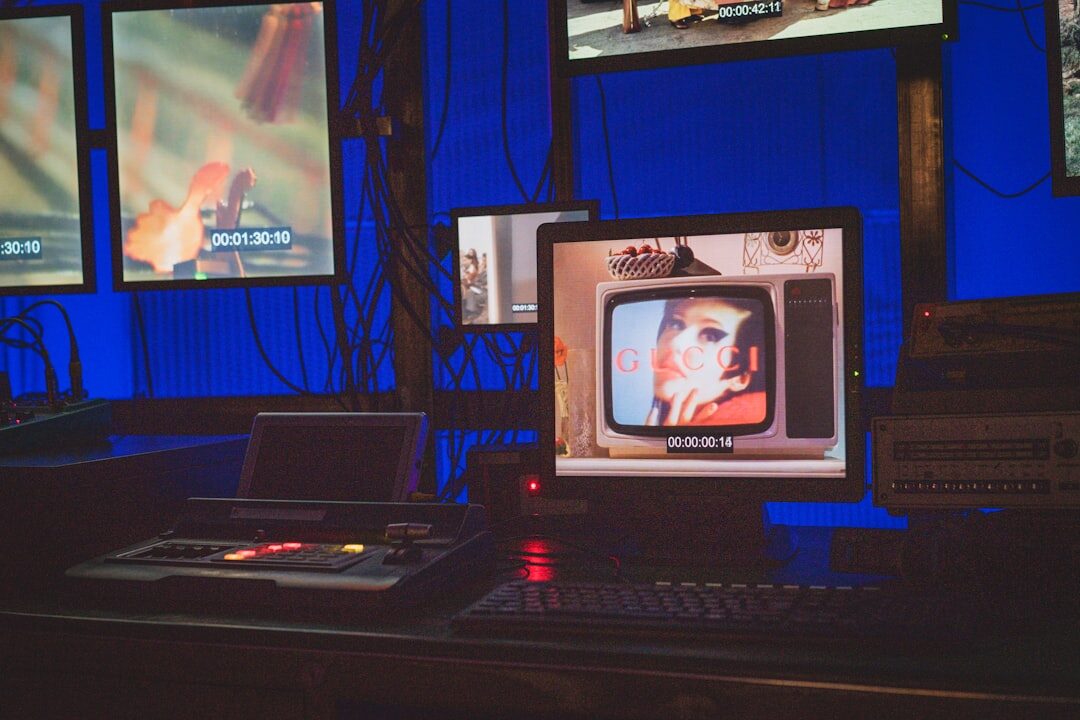 Large broadcast studio interior with professional lighting and equipment